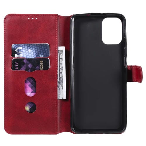 Para Motorola Moto G9 Plus Classic Calf Texture PU + TPU Funda de cuero con tapa horizontal, con soporte, ranuras para tarjetas y billetera (rojo)