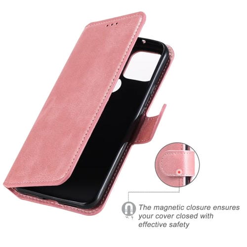 Para Google Pixel 5 Classic Calf Texture PU + TPU Funda de cuero con tapa horizontal, con soporte, ranuras para tarjetas y billetera (oro rosa)
