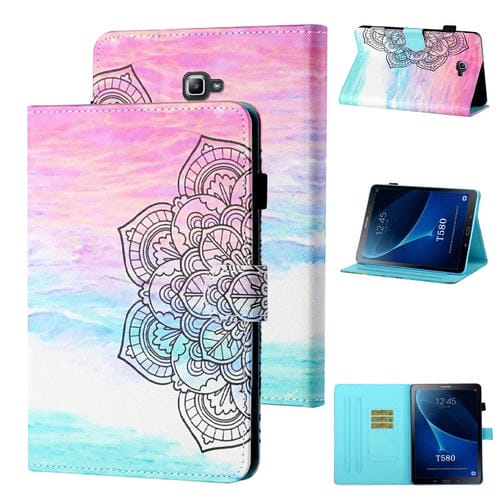 Estuche para Samsung Galaxy Tab a 10.1 (2016) T580 / T585 Cuero Abatible Horizontal con Soporte y Ranura para Tarjeta (Mandala de Colores)