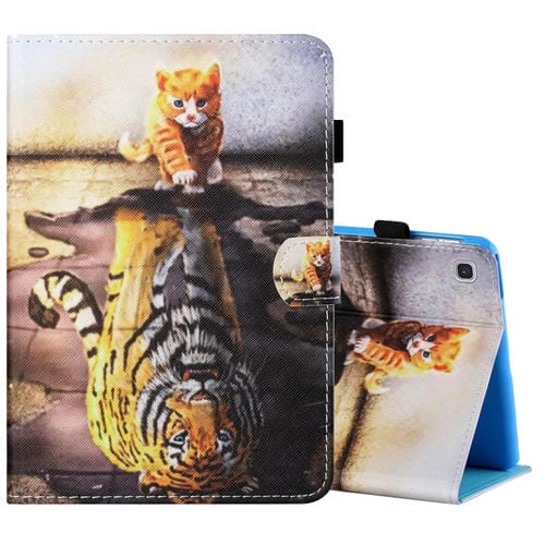 Funda para Tablet Samsung Galaxy Tab A7 2020 T500/T505 Cuero Plano Pintado Horizontal con Soporte y Ranura (Gato y Tigre)