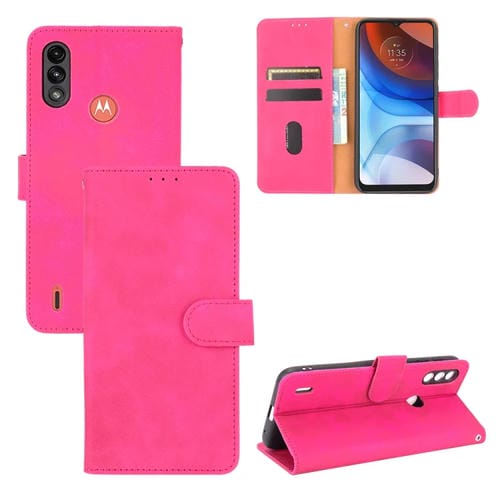 Para Motorola Moto E7 Power Color Sólido Siente Siente Hebilla Magnética Caja de cuero de la PU de la textura de la textura de la textura Horizontal con el soporte y las tragamonedas y la cartera (oro rosa)