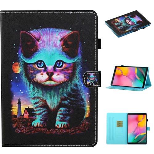 Funda para Tablet Samsung Galaxy Tab A7 Lite 8.7 (2021) T220 Cuero Horizontal Flip con Soporte y Ranura (Gato de la Noche)