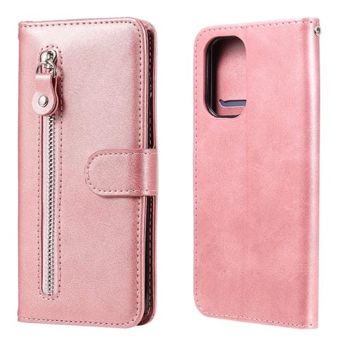 Para Xiaomi Redmi K40 Fashion Becerta con cremallera Funda de cuero Horizontal Flip con titular y tragamonedas y billetera (oro rosa)