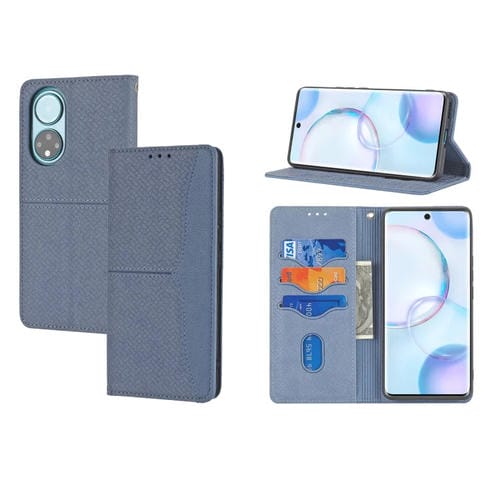 Para honrar 50 texturas tejidas costuras magnéticas Horizontal Flip PU Funda de cuero con soporte y ranuras para tarjetas y billetera y cordón (gris)