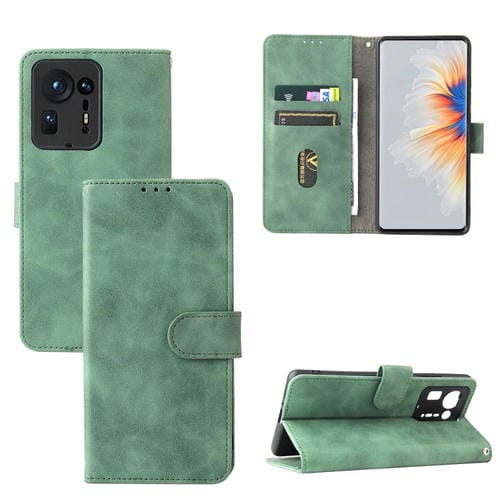 Piel de color sólido Sienta la hebilla magnética Caja de cuero de la textura de la textura de la textura de la carne de la carne con el soporte y las tragamonedas de las tarjetas y la cartera para la mezcla de Xiaomi 4 (verde)
