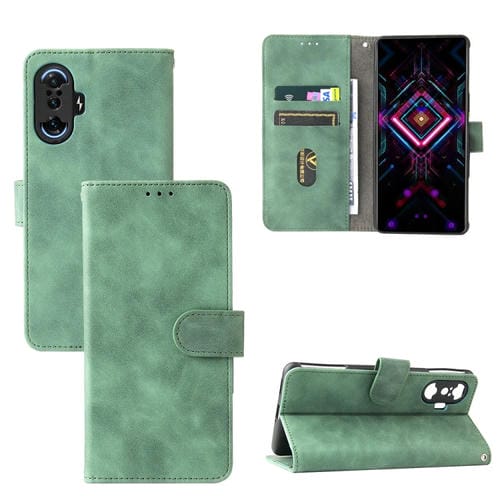 Piel de color sólido Siente la hebilla magnética Caja de cuero de la textura de la textura de la textura de la carne de la carne con el soporte y las tragamonedas de las tarjetas y la cartera para Xiaomi Poco F3 GT / Redmi K40 Gaming (verde)