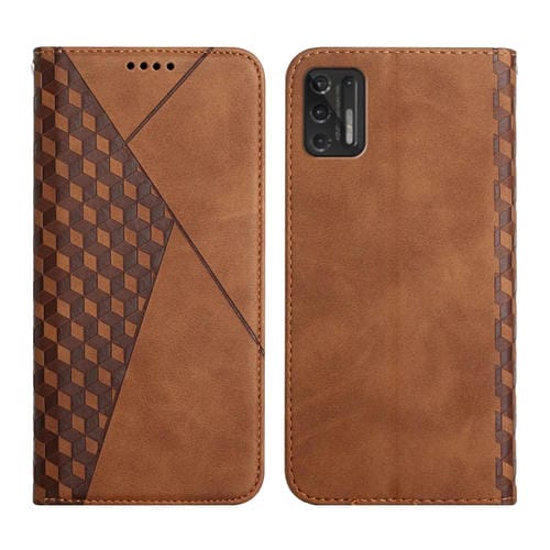 Para Motorola Moto G Stylus 2021 Diamond Pattern Splicing Piel Siente Magnético Horizontal Flip Funda de cuero con ranuras y soporte para tarjetas y billetera (marrón)