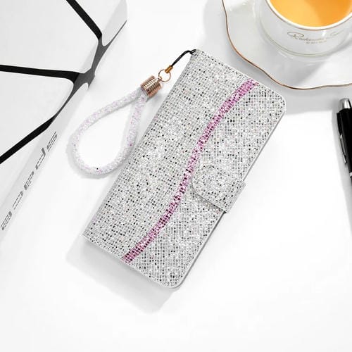 Para Google Pixel 5A 5G Glitter Powder Horizontal Flip Funda de cuero con ranuras y soporte para tarjetas y cordón (plata)
