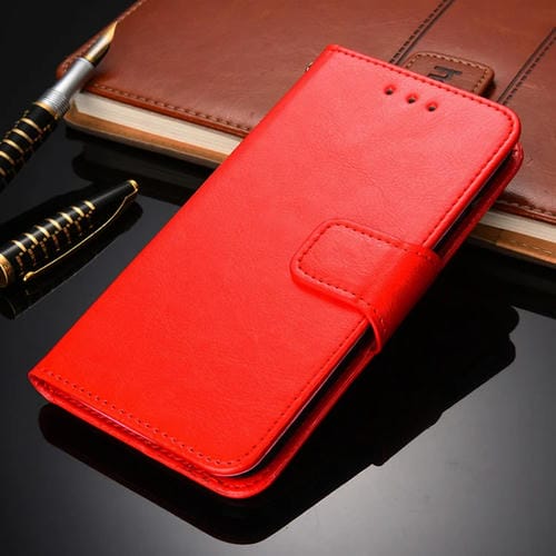 Para NOKIA C20, caja de cuero horizontal de la textura de cristal con soporte y ranuras para tarjetas y billetera (rojo)