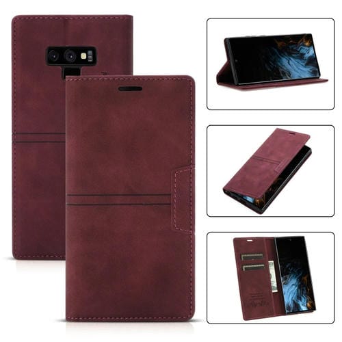 Funda para Samsung Galaxy Note 9 Dream Magnetic Sucion Business Horizontal Flip PU Cuero con Soporte y Ranura para Tarjeta y Billetera (Rojo Vino)