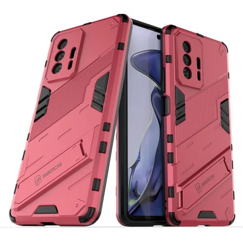 Para Xiaomi MI 11T / 11T Pro Punk Armor 2 en 1 PC + TPU Funda a prueba de golpes con titular invisible (rojo claro)