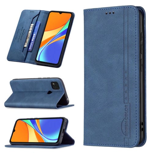 Para Xiaomi Redmi 9c / POCO C31 Bloqueo de RFID Magnetic Blocking Funda de cuero antirrobo con soporte y ranuras para tarjeta y billetera (azul)