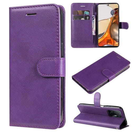 Para Xiaomi Mi 11T / 11T Pro Pure Color Horizontal Flip Funda de cuero con soporte y ranuras para tarjetas y billetera y cordón (púrpura)