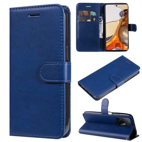 Para Xiaomi Mi 11T / 11T Pro Pure Color Horizontal Flip Funda de cuero con soporte y ranuras para tarjetas y Billetera y cordón (azul)