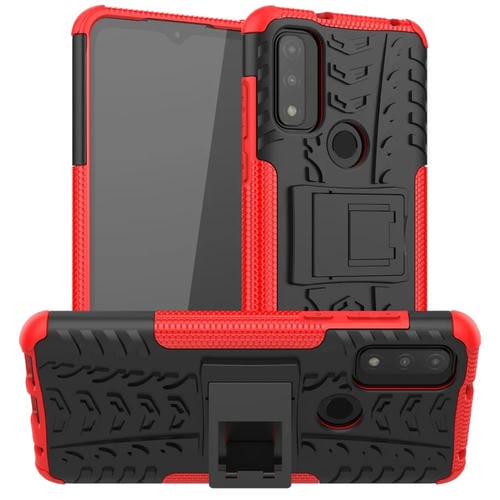 Para Motorola Moto G Pure Tire Texture TPU + PC Funda telefónica con titular (rojo)