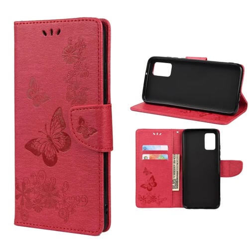 Para Xiaomi Redmi Note 11 Mariposa Funda de cuero Horizontal FLIP HORIZONTAL con ranura para tarjeta y soporte (rojo)