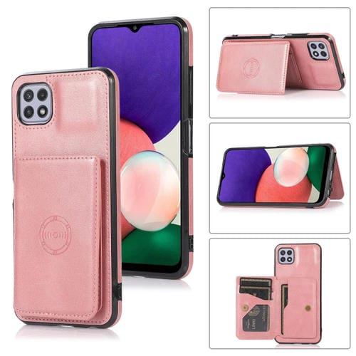 Funda para Samsung Galaxy A22 5G Textura Magnética Bolsa de Tarjeta Pus (Oro Rose)