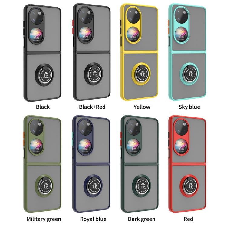 Funda híbrida para Huawei P50 P50 Q Shadow I con Ring Kickstand PC y TPU (Verde Oscuro)