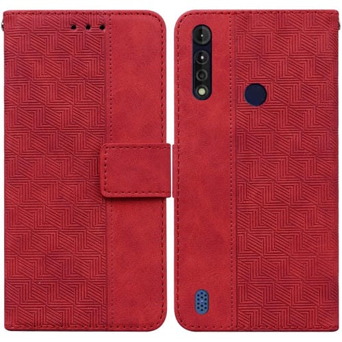 Para Motorola Moto G8 Power Lite Funda de cuero en relieve geométrico en relieve (rojo)