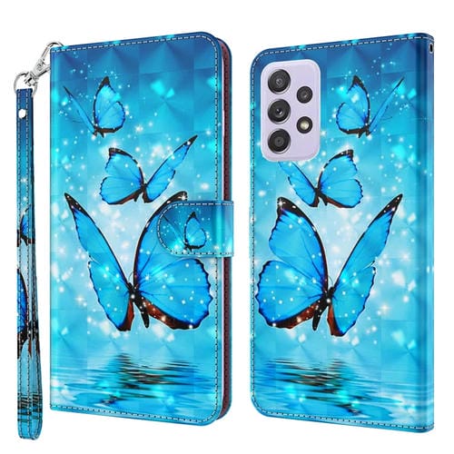 Funda Telefónica Samsung Galaxy A23 Patrón Pintura 3D TPU y PU Cuero (Tres Mariposas)