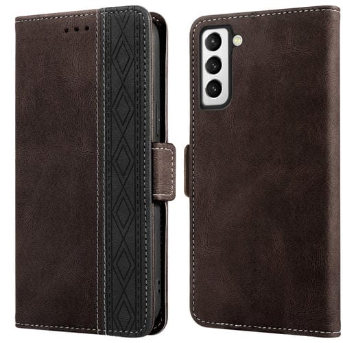 Funda para Samsung Galaxy S21 FE 5G Stitching Side-Magnetic Rfid Caja de Cuero (Café)