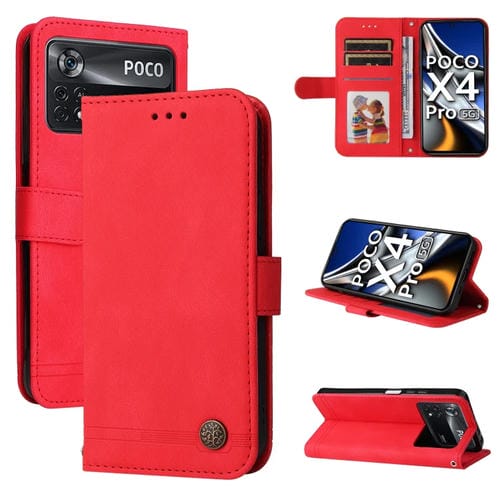 Para Xiaomi Poco X4 Pro 5G piel de piel de la piel del árbol de metal del árbol de la vida (rojo)