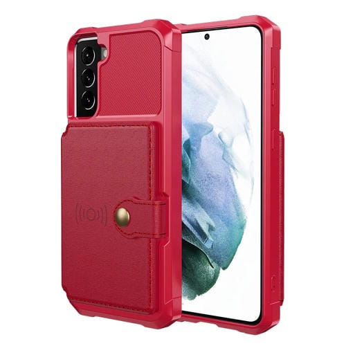 Para Samsung Galaxy S21 5G Magnético Bolsa de Tarjeta Tarjeta de cuero Caja del teléfono (rojo)