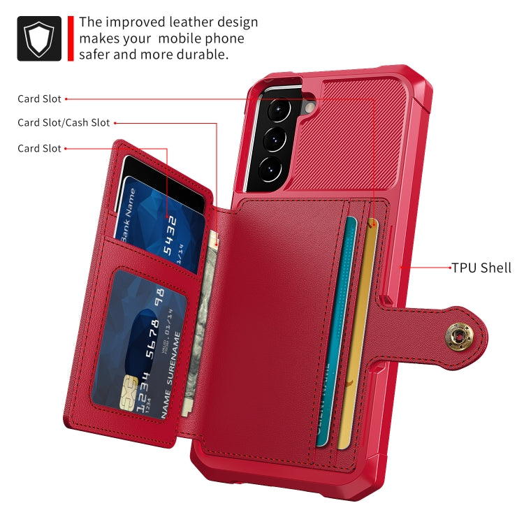 Para Samsung Galaxy S21 5G Magnético Bolsa de Tarjeta Tarjeta de cuero Caja del teléfono (rojo)
