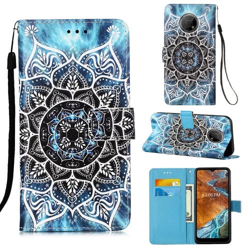 Funda de Cuero para Nokia G300 con Dibujo Mandala Submarina (Azul)