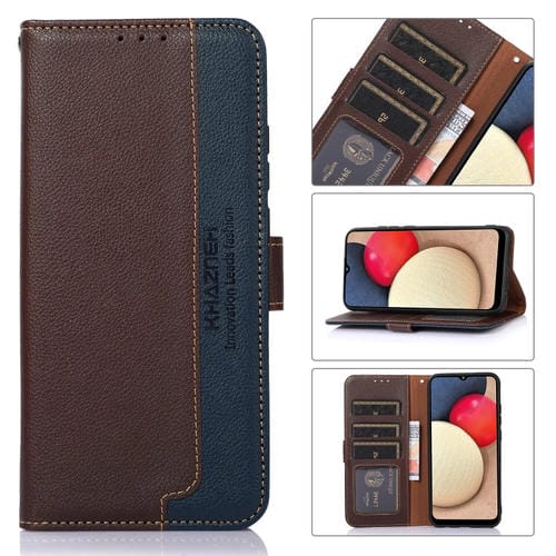 Funda para Nokia C21 Más Khazneh Litchi Texture Leather con Protección RFID (Marrón)