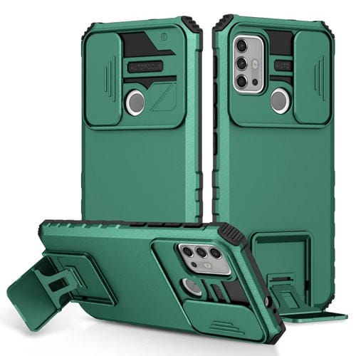 Para el portavasos del soporte estereoscópico de Motorola Moto G30 / G10 Camshield Sliding Camshield (verde oscuro)