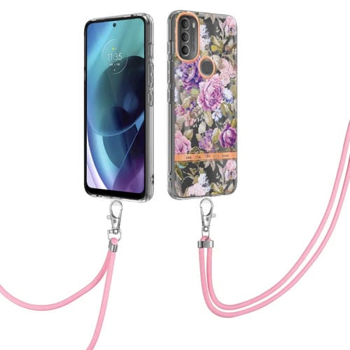 Para la caja de teléfono TPU de la serie 5G Flowers Motorola G71 G71 con cordón (peonía púrpura)