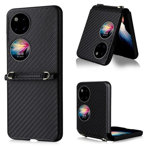 Para la textura de fibra de carbono de bolsillo Huawei P50 PU + TPU TPU Case (negro)