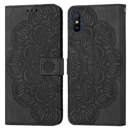 Para Xiaomi Redmi 9a Mandala Flip Flip Leather Case (negro)