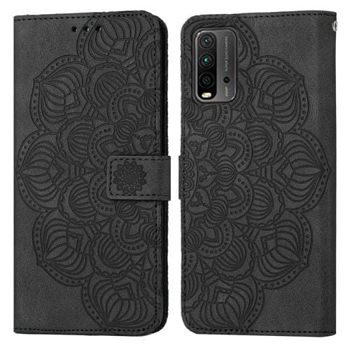 Para Xiaomi Redmi 9t Mandala Flip Flip Leather Case (negro)