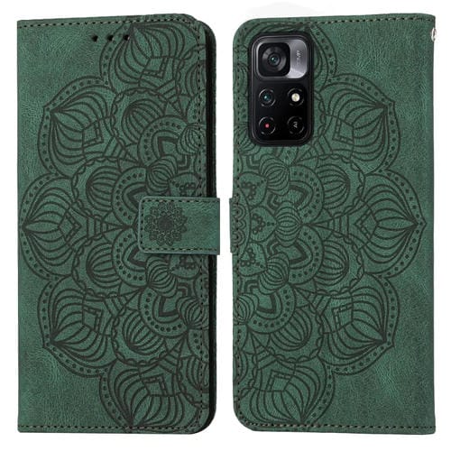 Para Xiaomi Poco M4 Pro 5G Mandala Flip Flip Leather Case (verde)
