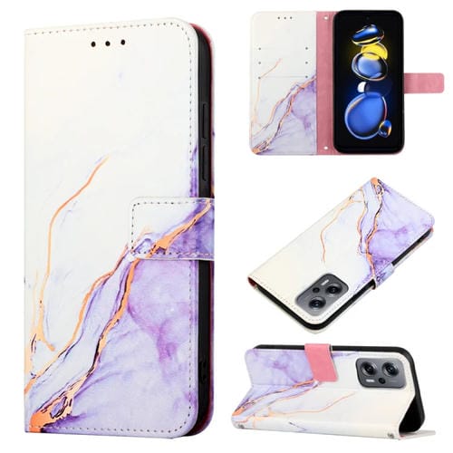 Para Xiaomi Redmi Note 11t Pro MĂĄrmbe Pattern Flip Flip Telephone Case (White Purple LS006)