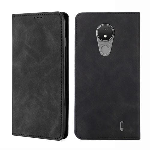 Funda para Nokia C21 Skin Feel con tapa magnética horizontal de cuero (Negro)