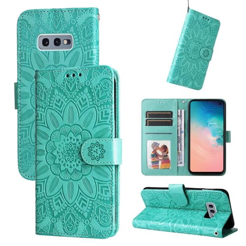 Estuche para Teléfono Samsung Galaxy S10E Cuero Estampado Girasol En Relieve (Verde)