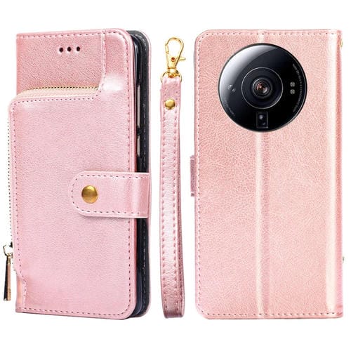 Para Xiaomi 12S Ultra Zipper Bag Funda de cuero para teléfono (oro rosa)