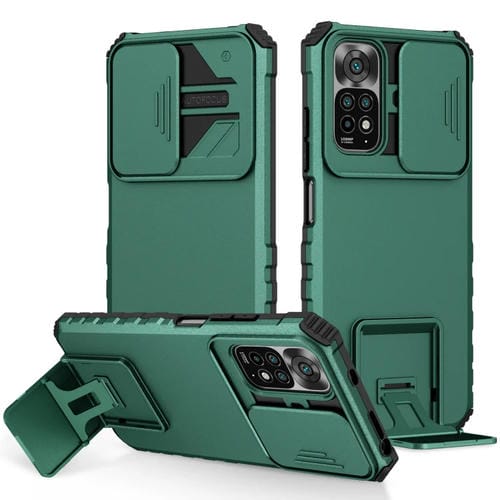 Para Xiaomi Redmi Note 11/11S Global Stereoscopic Holder Sliding Camshield Phone Case (Verde)