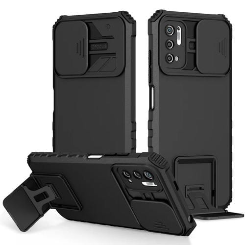 Para Xiaomi Redmi Note 10 5G Soporte estereoscópico Funda deslizante para teléfono Camshield (Negro)