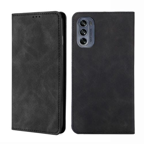 Funda para Motorola Moto G62 5G Skin Feel Tapa Horizontal Magnética de Cuero (Negro)