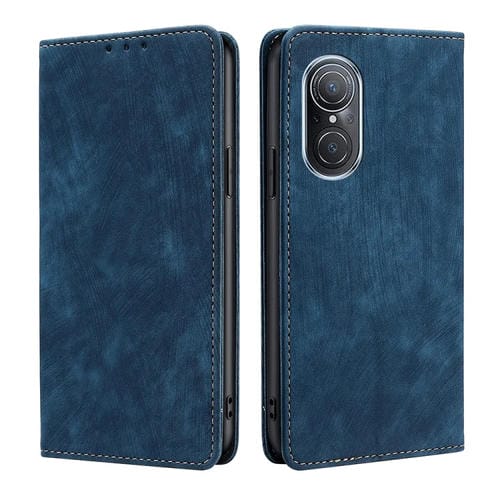 Funda de Cuero Magnética para Huawei Nova 9 Se 4G con Rfid y Cepillo Antirrobo (Azul)