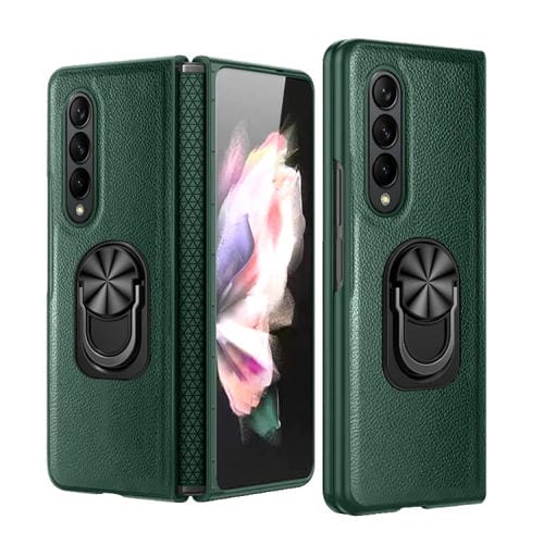 Funda Protectora Plegable Samsung Galaxy Z Fold4 Gkk Litchi Pattern con Soporte para Anillo (Verde)