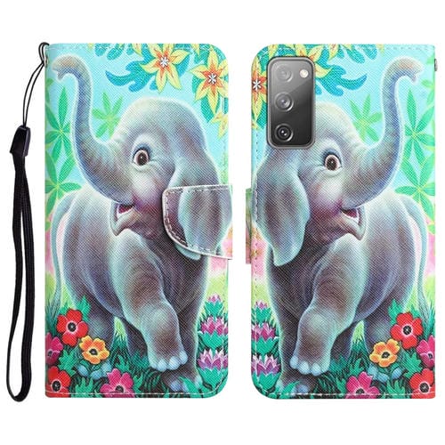 Para Samsung Galaxy S20 FE Estuche para teléfono de cuero con dibujo coloreado (elefante)