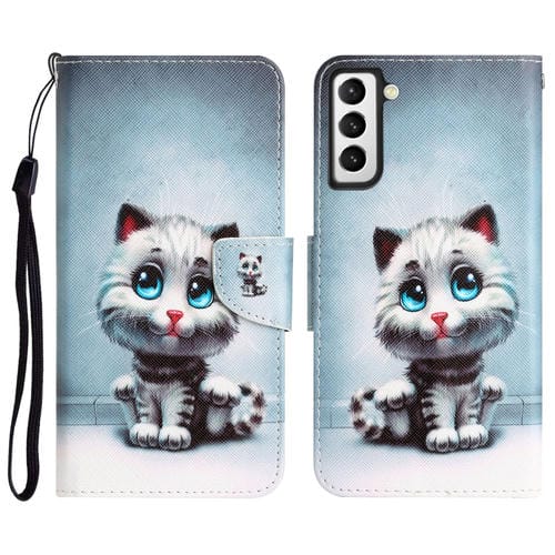 Para Samsung Galaxy S22 5G Estuche para teléfono de cuero con dibujo coloreado (ojos azules)