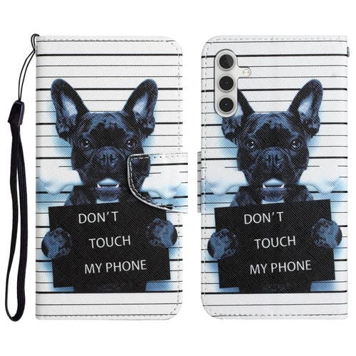 Para Samsung Galaxy A13 5G Caja de teléfono de cuero con dibujo coloreado (perro negro)