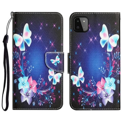 Para Samsung Galaxy A22 5G Estuche para teléfono de cuero con dibujo coloreado (mariposa)