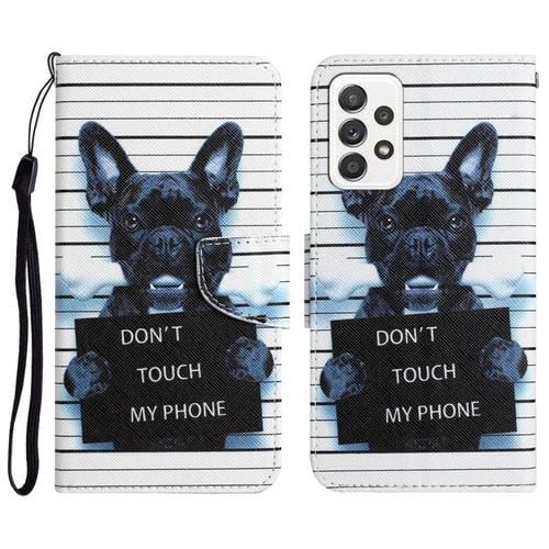 Para Samsung Galaxy A33 5G Caja de teléfono de cuero con dibujo coloreado (perro negro)